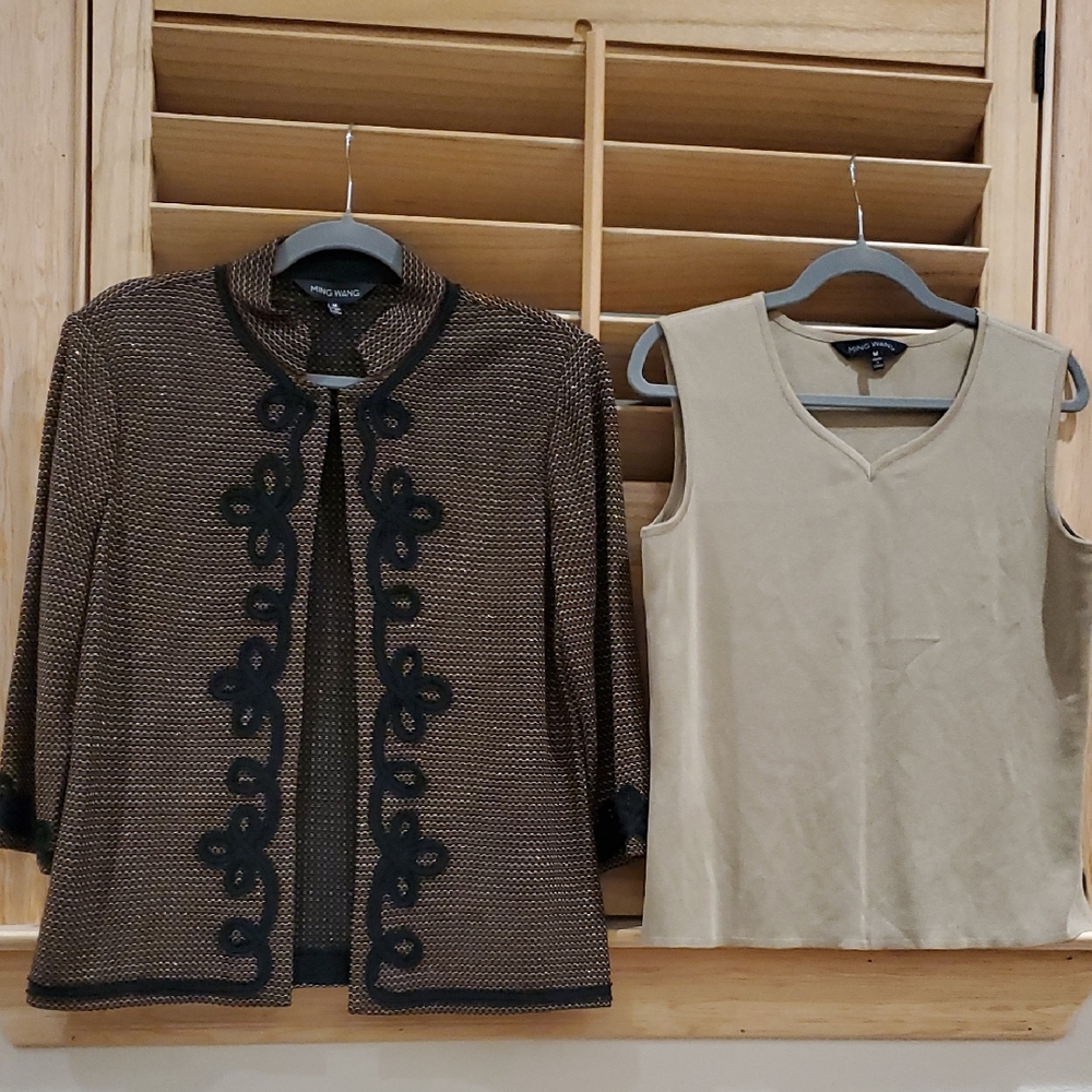 Ming Wang Black and Tan Jacket with Sleeveless Top